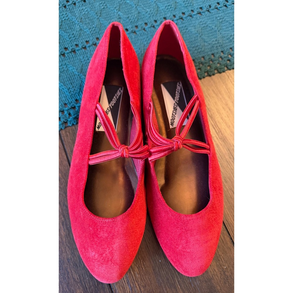 Mootsies Tootsies Red Suede Mary Jane Ballet Flats Bow Strap Womens 8 M 54063